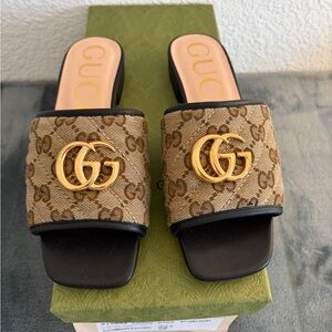 Brand New Gucci Women’s GG Supreme Matelasse Sandals Beige/Nero Sz 34+ (US 4.5)